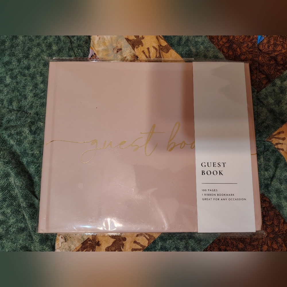 Pink Guest Book with Gold Lettering